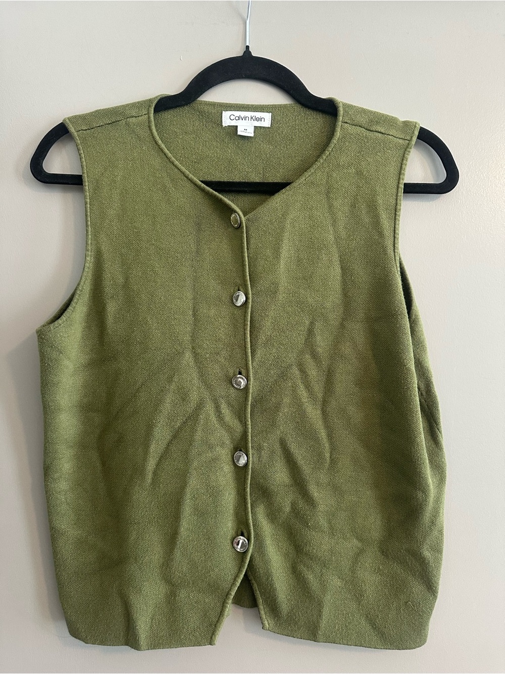 Calvin Klein Olive Green Button Front Sweater Vest | Size M